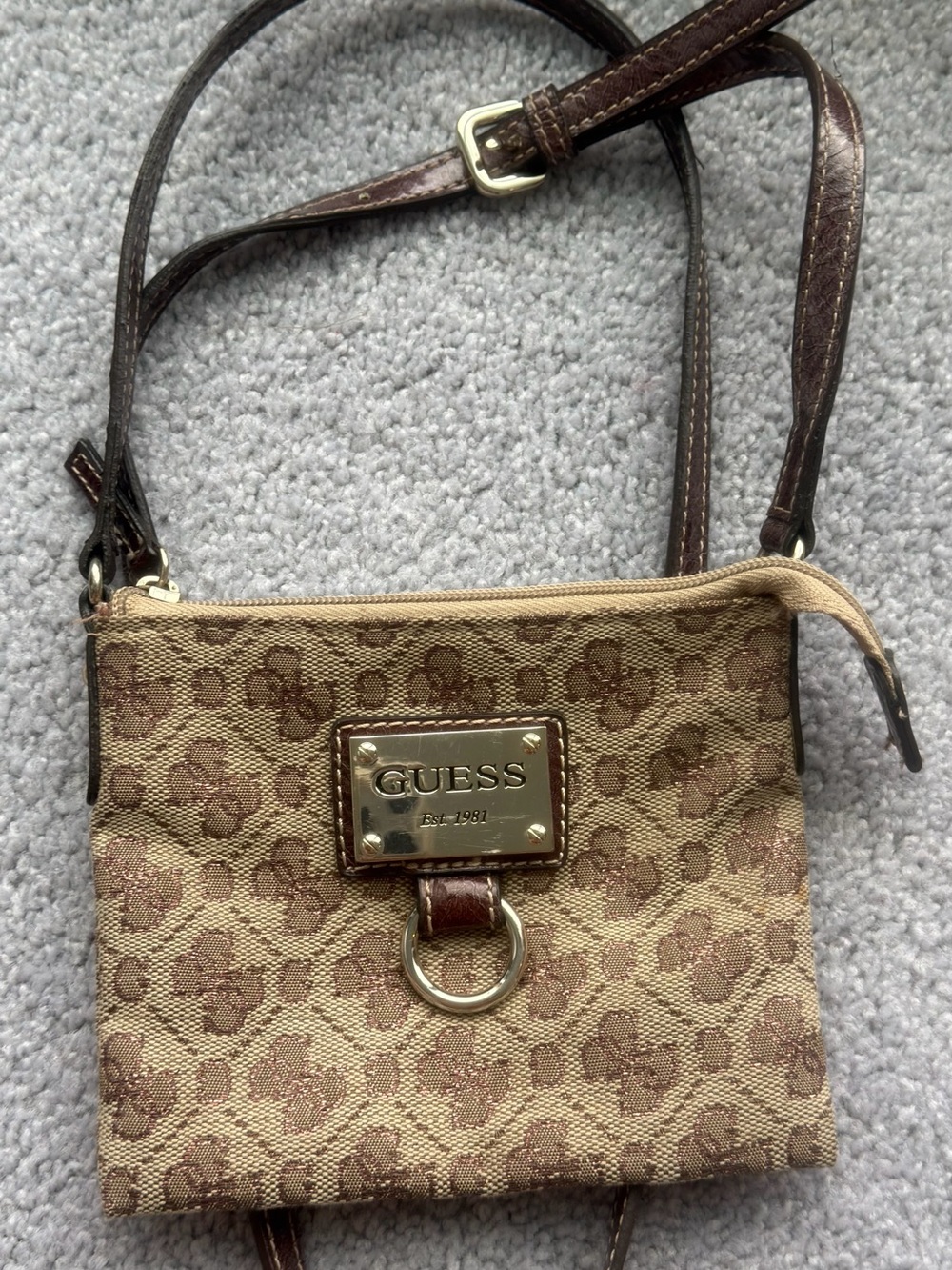 GUESS Tan and Brown Signature Logo Crossbody Bag
